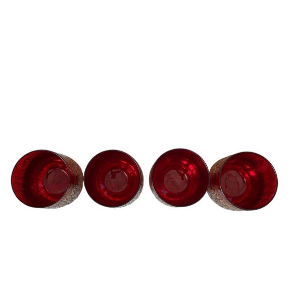 Neiman Marcus Holiday Red Gold Double Old Fashion Glass 4 Gift Box Prism Luster - Picture 11 of 16